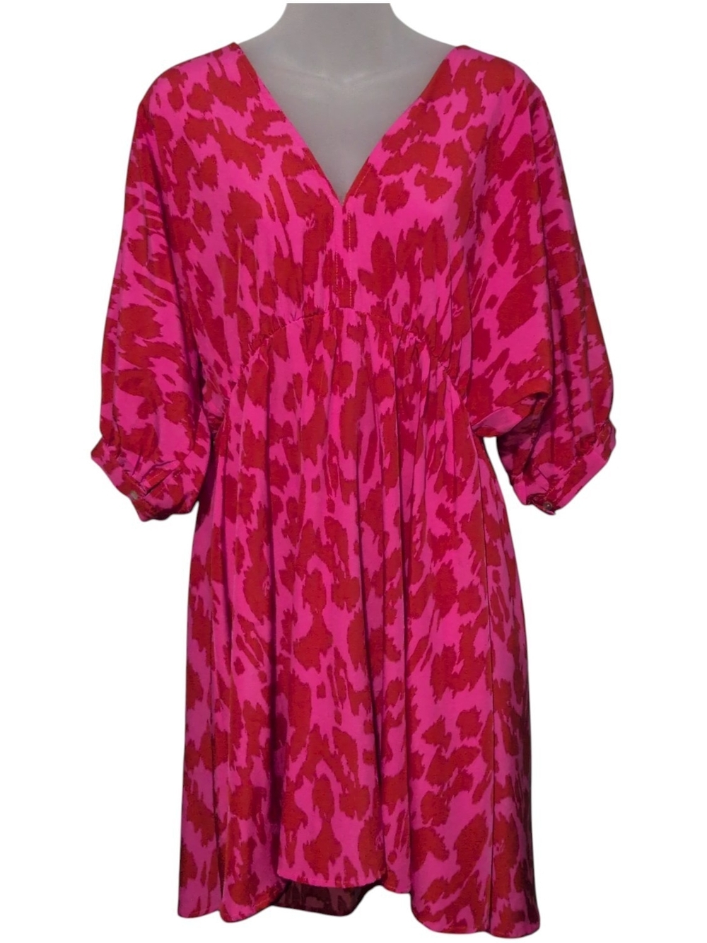 JODIFL Medium Pink & Red V-Neck Babydoll Open Tie Back Dress Festival Romantic